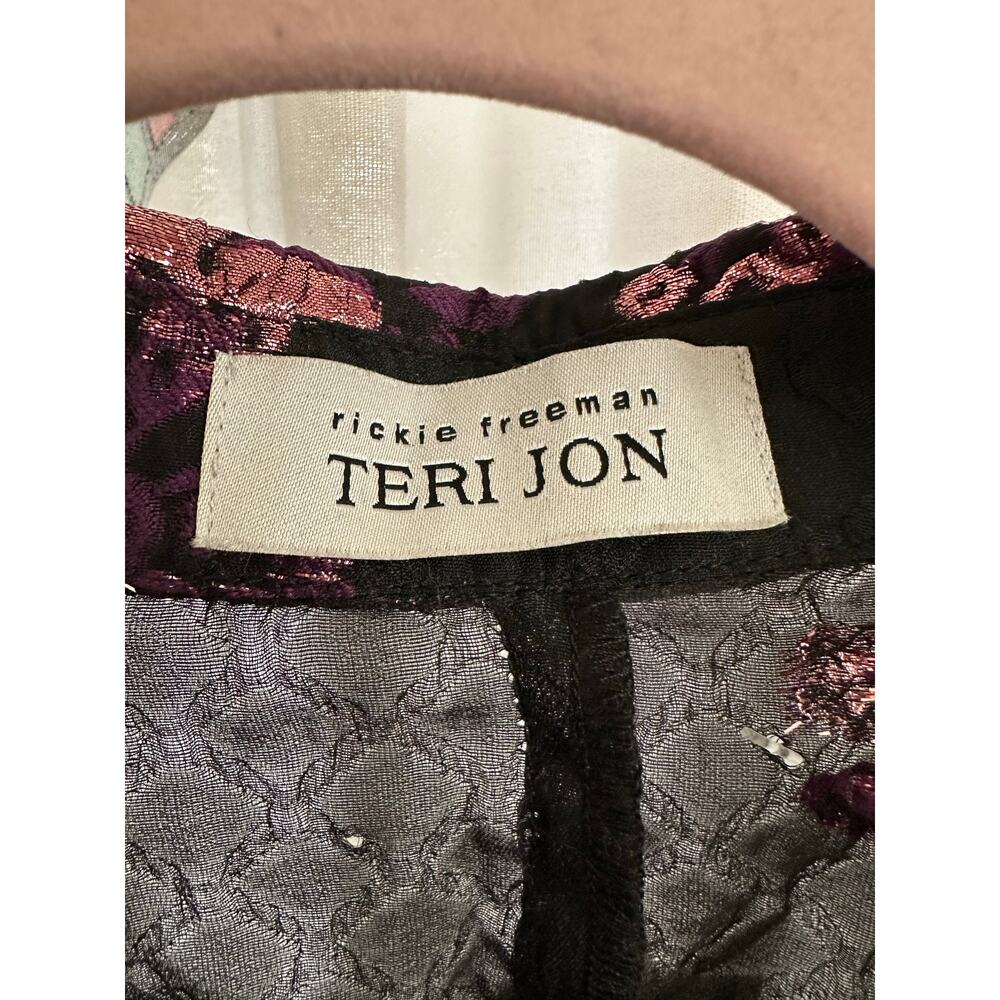Rickie Freeman Teri Jon Metallic Jacquard Shirt Dress Floral‎ Print Size S 4/6 - Picture 6 of 16